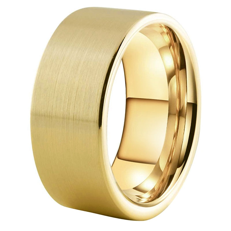 10mm & 12mm Brushed Tungsten Ring – Flat Edge Gold or Rose Gold-Tone (Men’s) - Promise Rings
