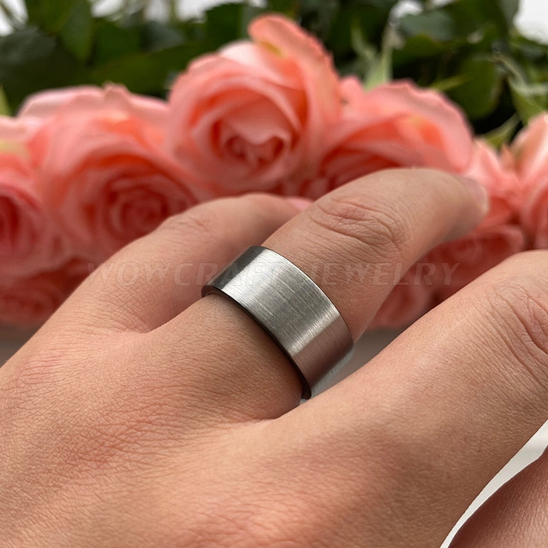 10mm Silver Matte Brushed & Black Tungsten Men's Ring - Promise Rings