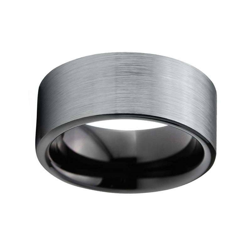 10mm Silver Matte Brushed & Black Tungsten Men's Ring - Promise Rings