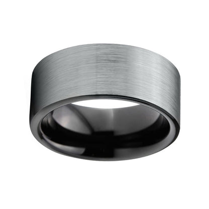 10mm Silver Matte Brushed & Black Tungsten Men's Ring - Promise Rings