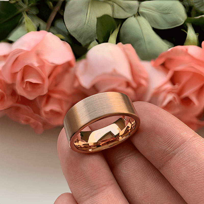 12mm Brushed Tungsten Rose Gold Color Men's Ring