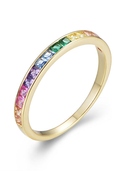 3mm Gold-Tone Rainbow Zircon Ring – Colorful Pride & Joy Band (Women’s) - Promise Rings