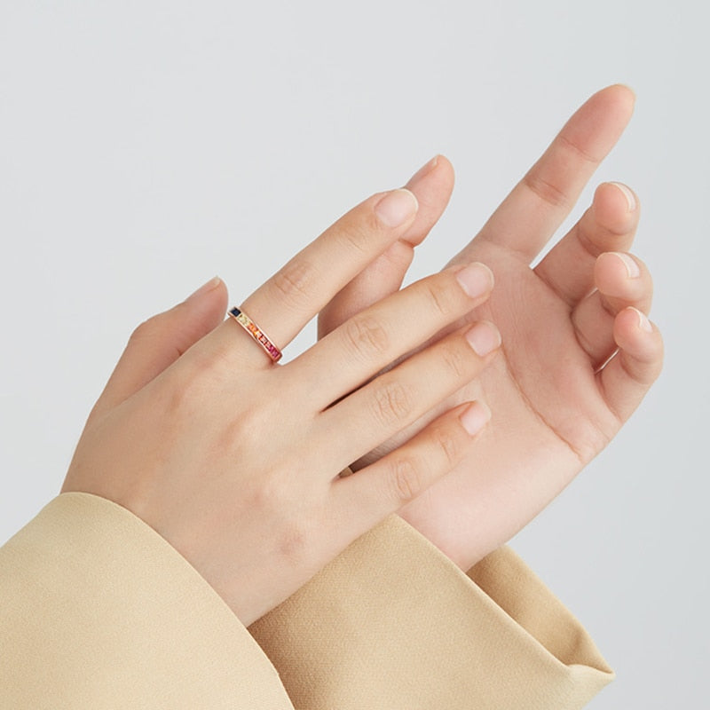 3mm Gold-Tone Rainbow Zircon Ring – Colorful Pride & Joy Band (Women’s) - Promise Rings