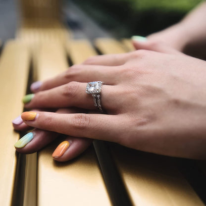 2ct Emerald Cut Cubic Zirconia 925 Sterling Silver Women's Ring Set - Promise Rings