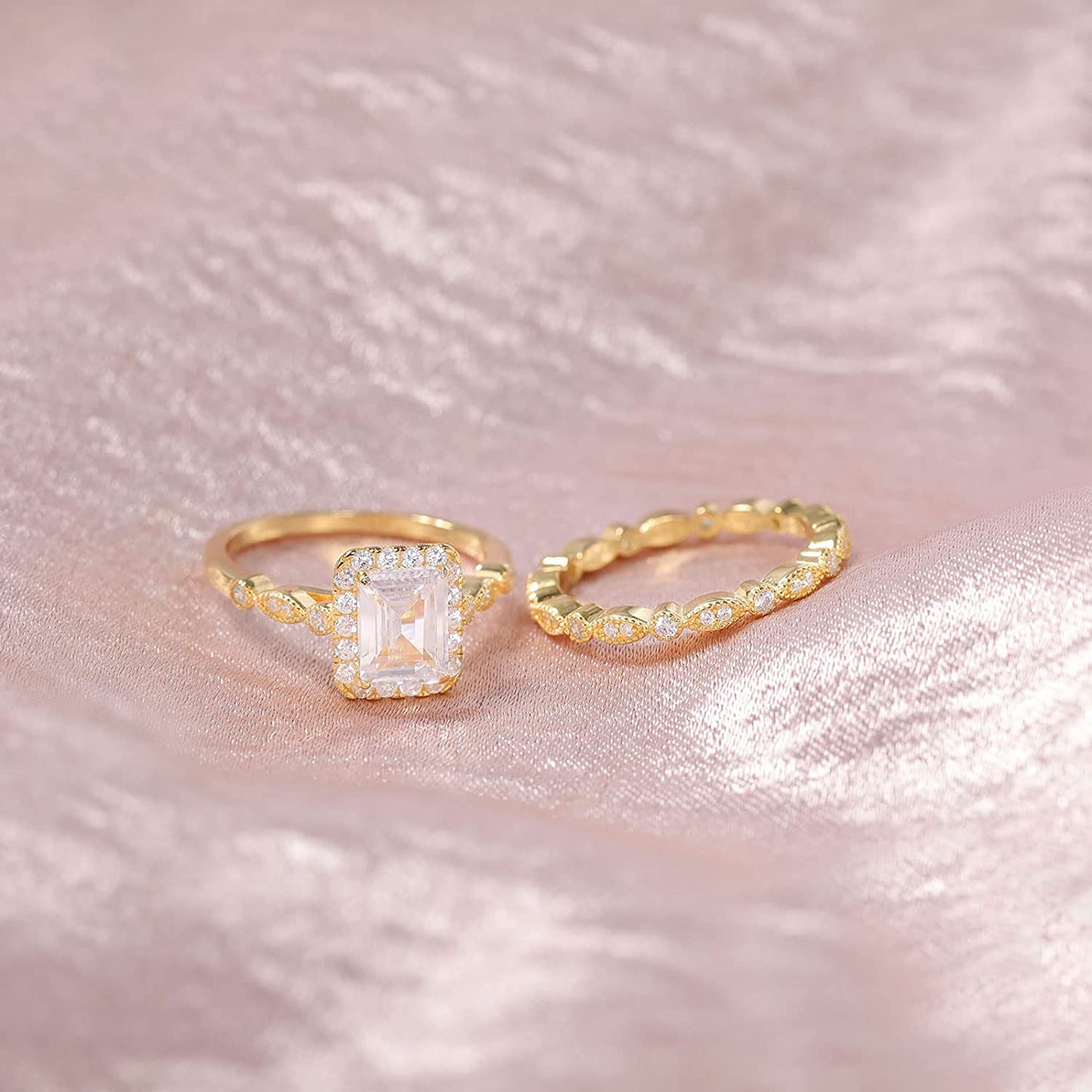 2ct Emerald Cut Cubic Zirconia 925 Sterling Silver Women's Ring Set - Promise Rings