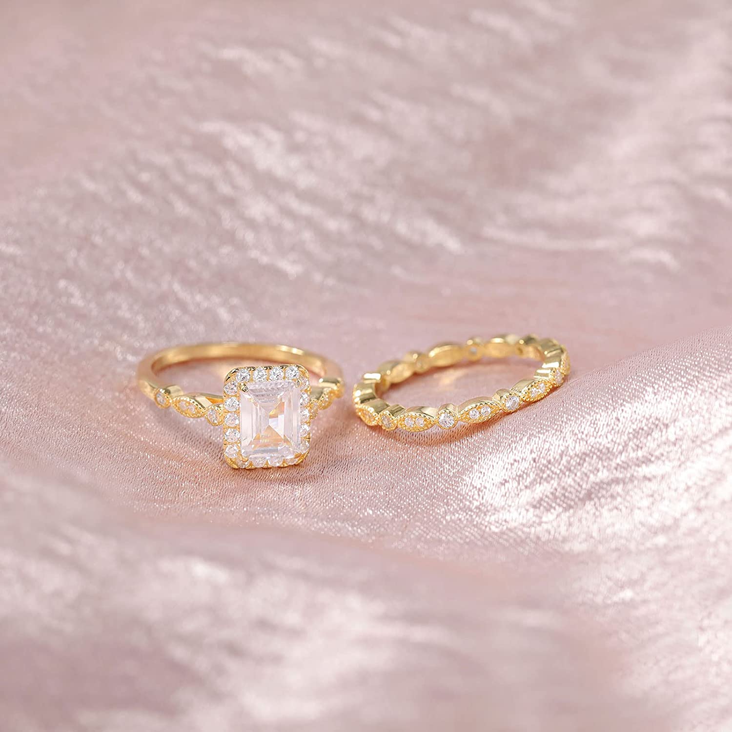 2ct Emerald Cut Cubic Zirconia 925 Sterling Silver Women's Ring Set - Promise Rings