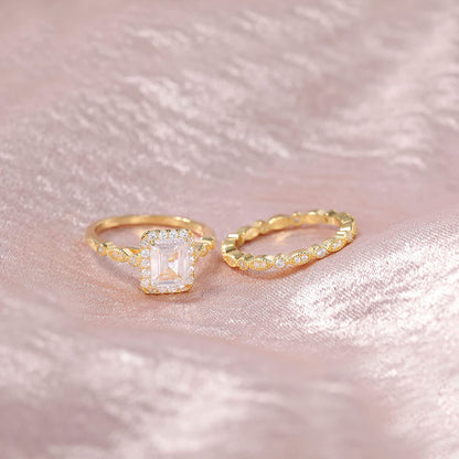 2ct Emerald Cut Cubic Zirconia 925 Sterling Silver Women's Ring Set - Promise Rings