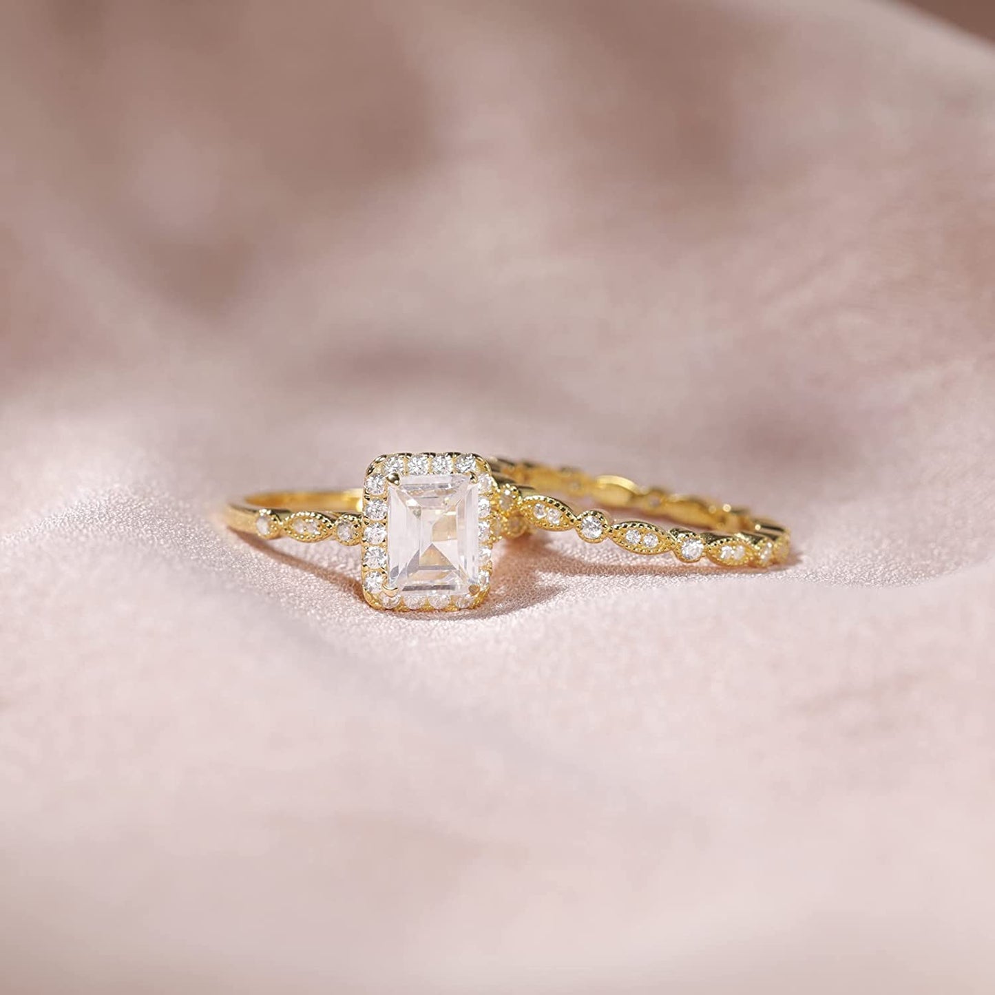 2ct Emerald Cut Cubic Zirconia 925 Sterling Silver Women's Ring Set - Promise Rings