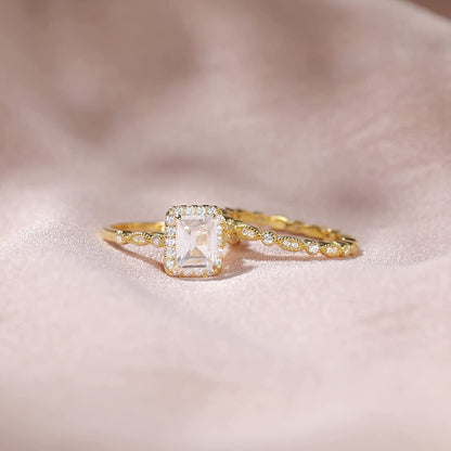 2ct Emerald Cut Cubic Zirconia 925 Sterling Silver Women's Ring Set - Promise Rings