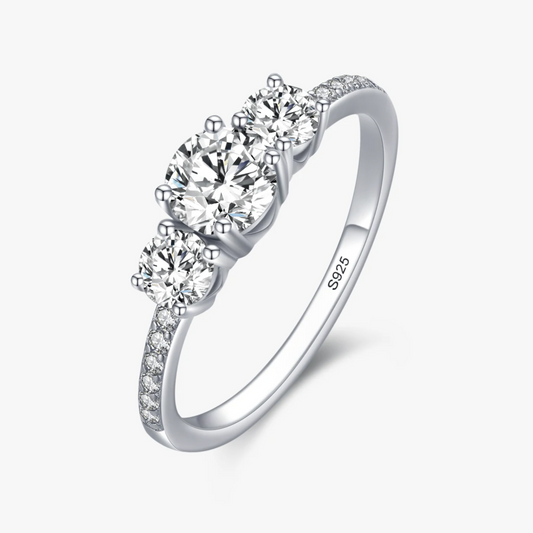 Women's 925 Sterling Silver Three-Stone Round Zirconia Ring - Trilogy Engagement & Wedding Ring