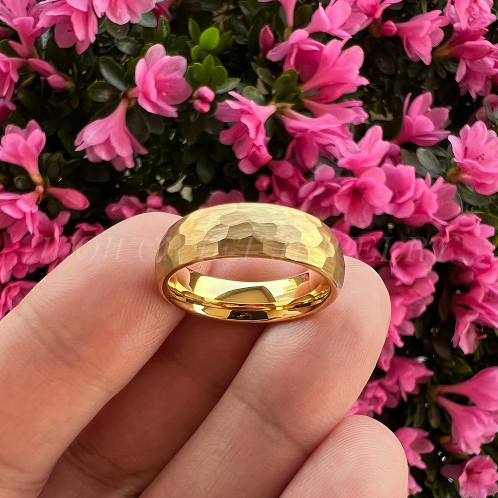 4mm, 6mm, 8mm I Love You Engraved Hammered Gold Color Unisex Rings - Promise Rings