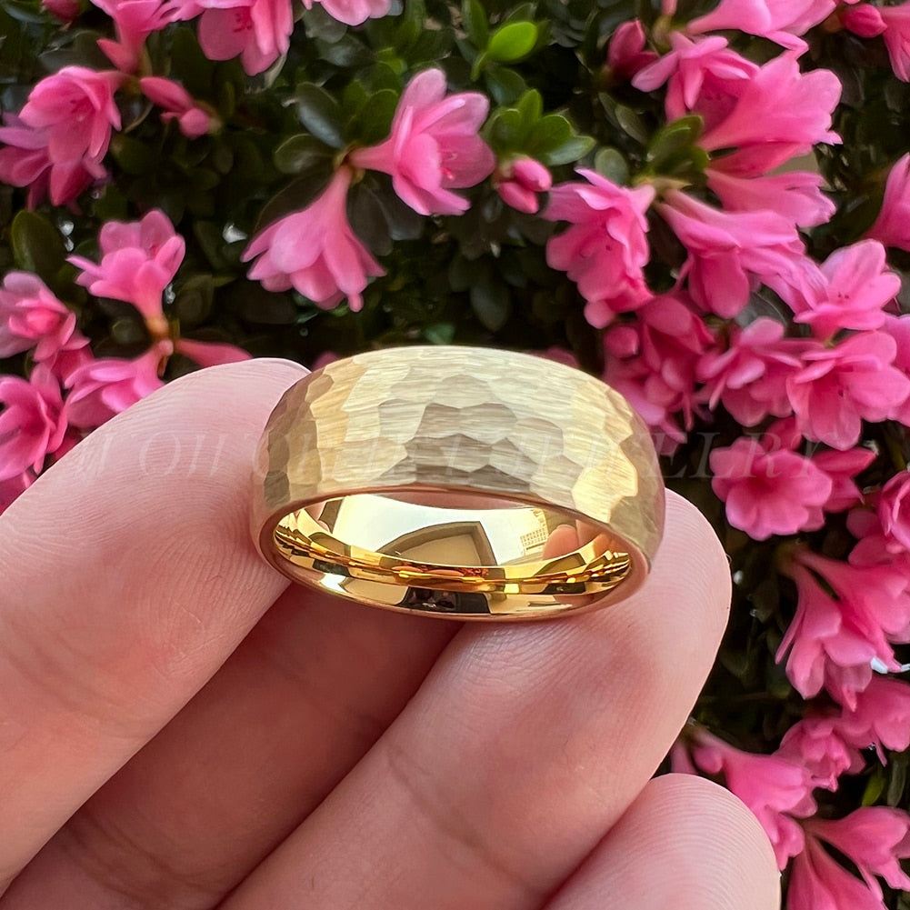 4mm, 6mm, 8mm I Love You Engraved Hammered Gold Color Unisex Rings - Promise Rings