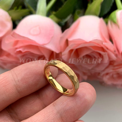 4mm, 6mm, 8mm I Love You Engraved Hammered Gold Color Unisex Rings - Promise Rings