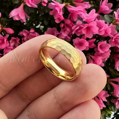 4mm, 6mm, 8mm I Love You Engraved Hammered Gold Color Unisex Rings - Promise Rings