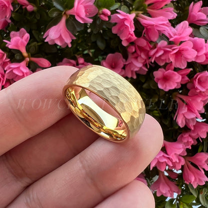 4mm, 6mm, 8mm I Love You Engraved Hammered Gold Color Unisex Rings - Promise Rings
