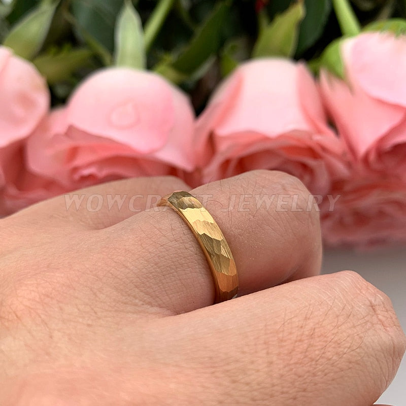 4mm, 6mm, 8mm I Love You Engraved Hammered Gold Color Unisex Rings - Promise Rings
