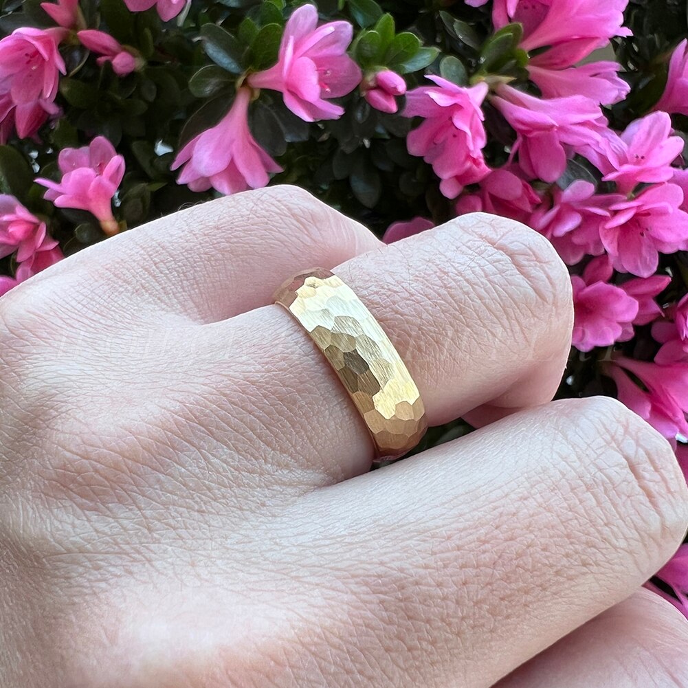 4mm, 6mm, 8mm I Love You Engraved Hammered Gold Color Unisex Rings - Promise Rings
