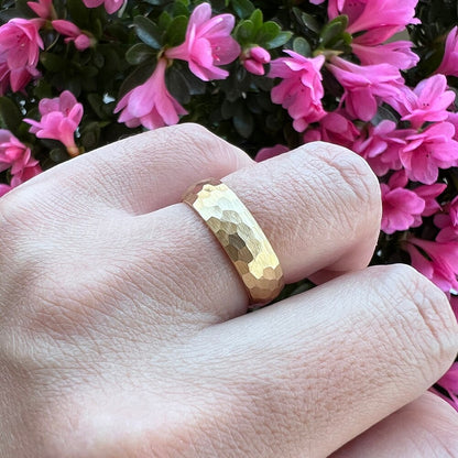 4mm, 6mm, 8mm I Love You Engraved Hammered Gold Color Unisex Rings - Promise Rings