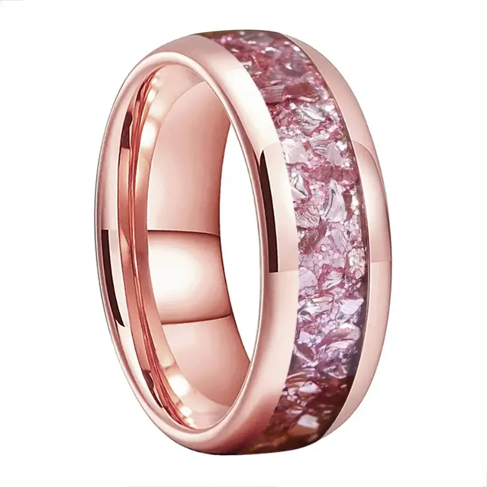 4mm, 6mm, 8mm Rose Gold Tungsten Pink Morganite Inlay Ring – Romantic Elegance (Unisex) - Promise Rings