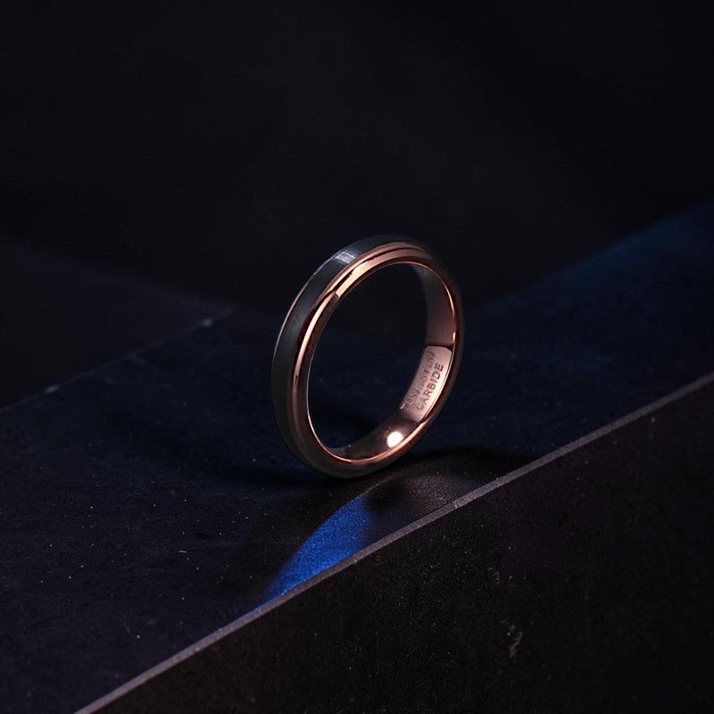 Mens & Couples Promise Ring - Black & Rose Gold Tungsten | 4mm, 6mm, or 8mm