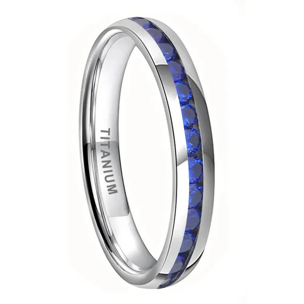 4mm Titanium Eternity Ring – Blue Cubic Zirconia Inlay (Women’s) - Promise Rings