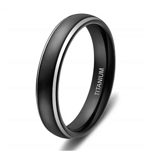 6mm & 8mm Domed Black & Silver Edges Titanium Couple Rings