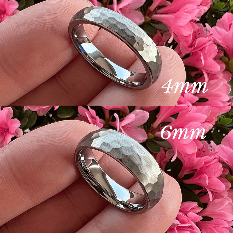 4mm, 6mm, 8mm Custom Engraved Hammered Silver Tungsten Unisex Ring