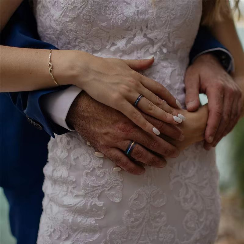 5mm, 7mm, 9mm Rainbow Groove & Full Black Tungsten Unisex Ring - Promise Rings