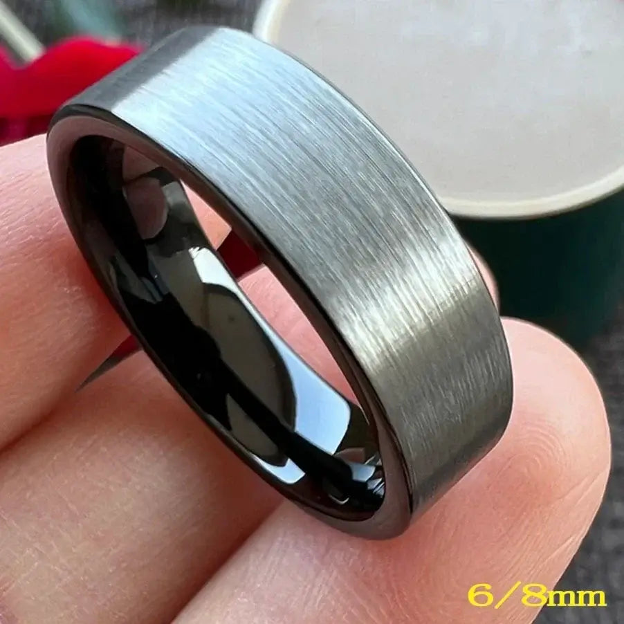 6mm, 8mm Tungsten Ring – Black Brushed Finish Unisex Design (Unisex) - Promise Rings
