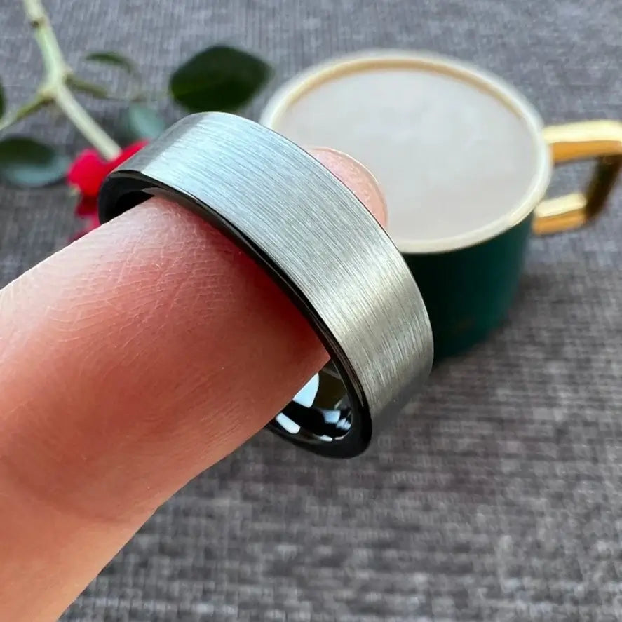 6mm, 8mm Tungsten Ring – Black Brushed Finish Unisex Design (Unisex) - Promise Rings