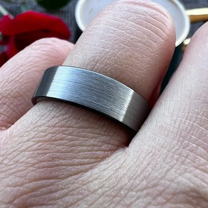 6mm, 8mm Tungsten Ring – Black Brushed Finish Unisex Design (Unisex) - Promise Rings