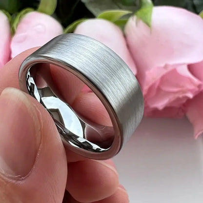 6mm & 8mm Tungsten Pipe Cut Comfort Fit Brushed Silver Ring – Industrial Modern Symbol of Strength (Unisex) - Promise Rings