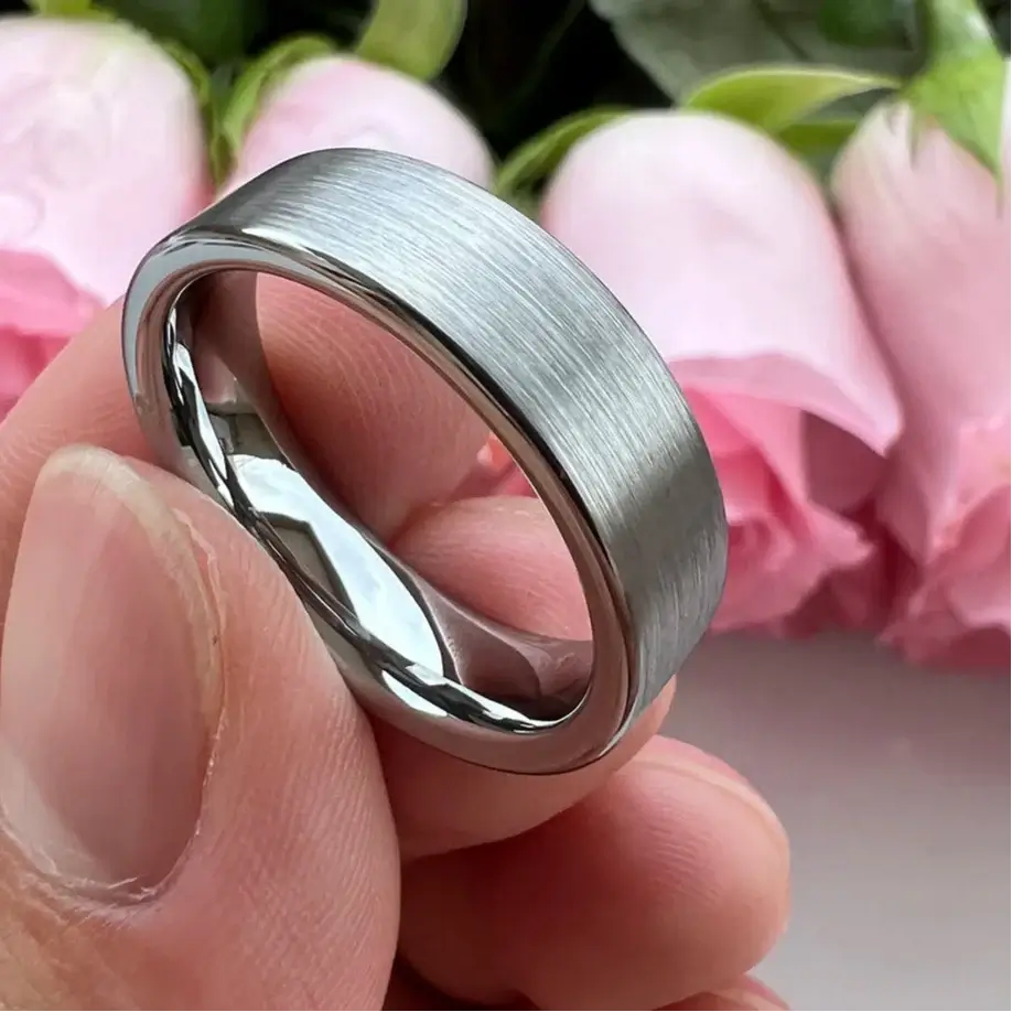6mm & 8mm Tungsten Pipe Cut Comfort Fit Brushed Silver Ring – Industrial Modern Symbol of Strength (Unisex) - Promise Rings