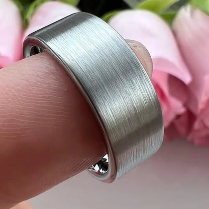 6mm & 8mm Tungsten Pipe Cut Comfort Fit Brushed Silver Ring – Industrial Modern Symbol of Strength (Unisex) - Promise Rings