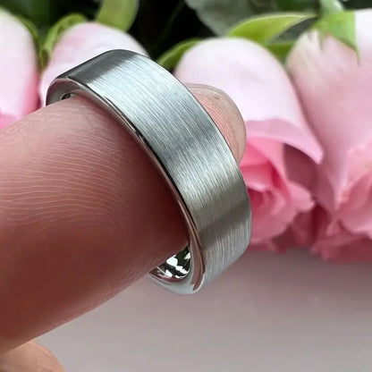 6mm & 8mm Tungsten Pipe Cut Comfort Fit Brushed Silver Ring – Industrial Modern Symbol of Strength (Unisex) - Promise Rings