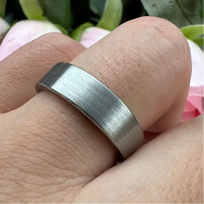 6mm & 8mm Tungsten Pipe Cut Comfort Fit Brushed Silver Ring – Industrial Modern Symbol of Strength (Unisex) - Promise Rings