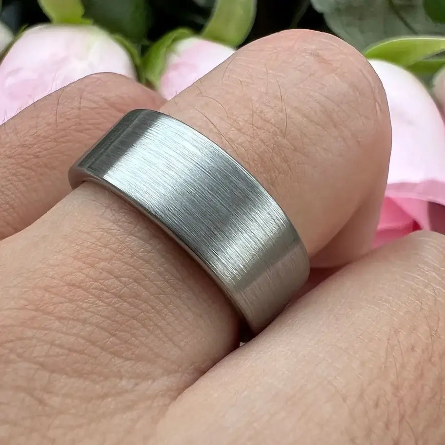 6mm & 8mm Tungsten Pipe Cut Comfort Fit Brushed Silver Ring – Industrial Modern Symbol of Strength (Unisex) - Promise Rings