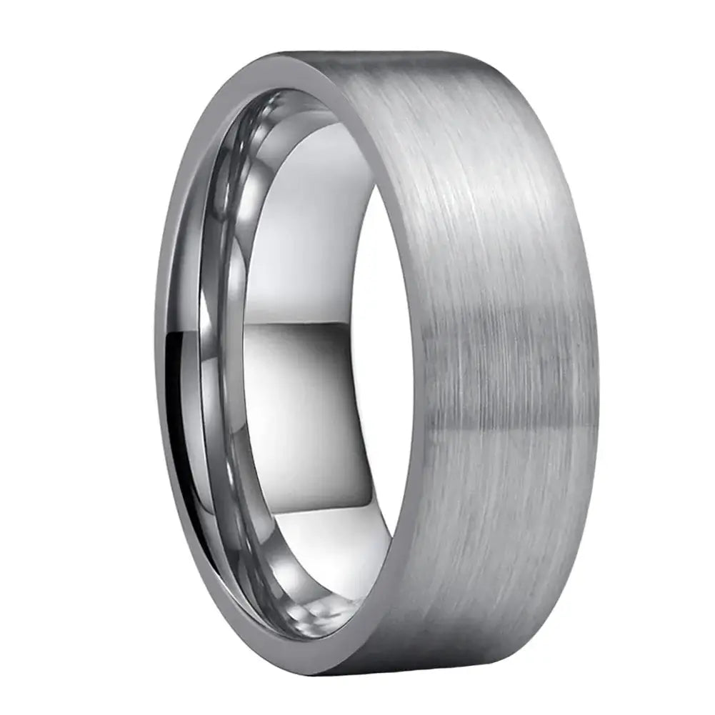 6mm & 8mm Tungsten Pipe Cut Comfort Fit Brushed Silver Ring – Industrial Modern Symbol of Strength (Unisex) - Promise Rings
