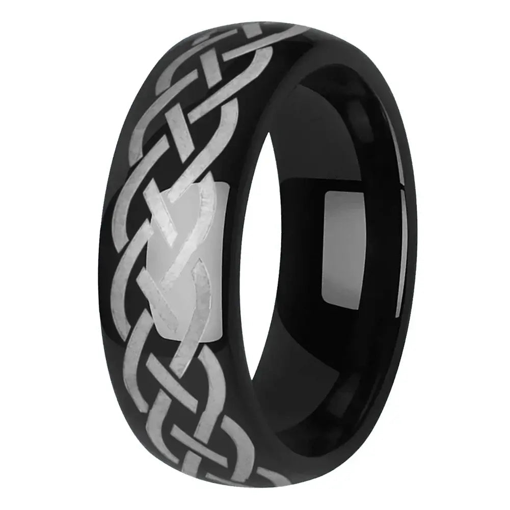 6mm & 8mm Viking Celtic Knot Dome Black Tungsten Ring – Strength & Unity Symbol (Unisex) - Promise Rings