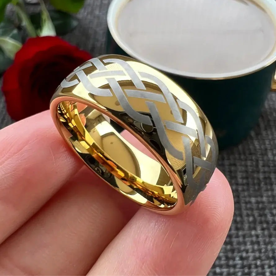 Men's Tungsten Carbide Wedding Band Ring 9mm Comfort Fit Laser Engraved Celtic Design Tungsten Ring Men's Tungsten Carbide Wedding Band Ring 9mm Comfort Fit Laser Engraved Celtic Design Tungsten Ring