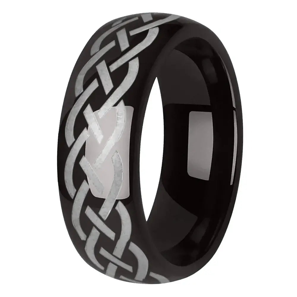 6mm & 8mm Viking Celtic Knot Dome Gunmetal Tungsten Ring – Strength & Unity Symbol (Unisex) - Promise Rings