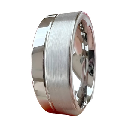 6mm & 8mm Tungsten Silver Offset Groove Polished and Brushed Two-Tone Ring – Elegant and Contemporary Style (Unisex) - Promise Rings