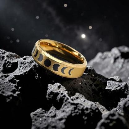 6mm Gold Moon Phase Ring - Stainless Steel Lunar Cycle Unisex Band