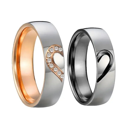 6mm Rose Gold and Black Dome Heart Shape Titanium Couples Rings 2pc Set – Symbol of Love and Unity (Unisex) - Promise Rings