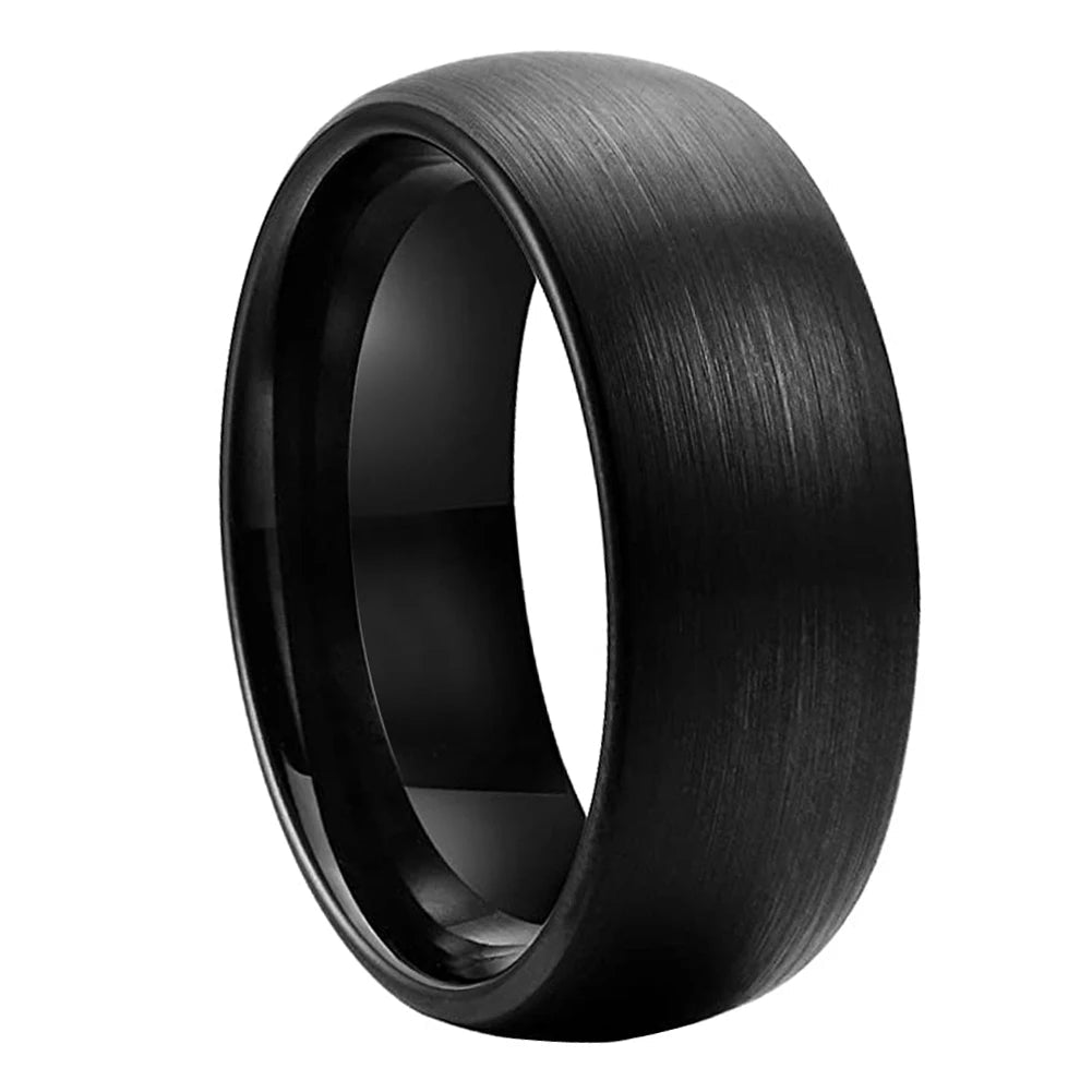 6mm Black Brushed Domed Comfort Fit Tungsten Unisex Rings