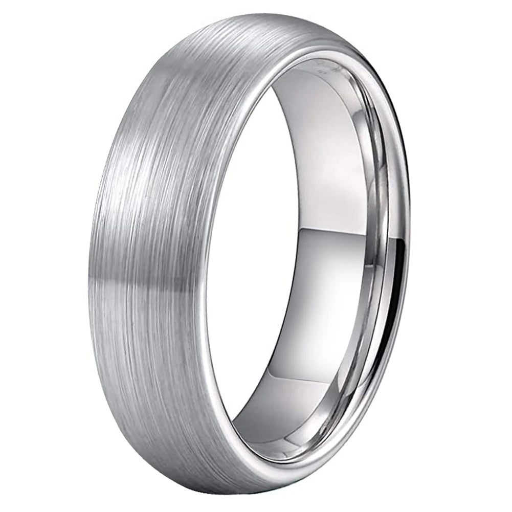 6mm silver Brushed Domed Comfort Fit Tungsten Ring