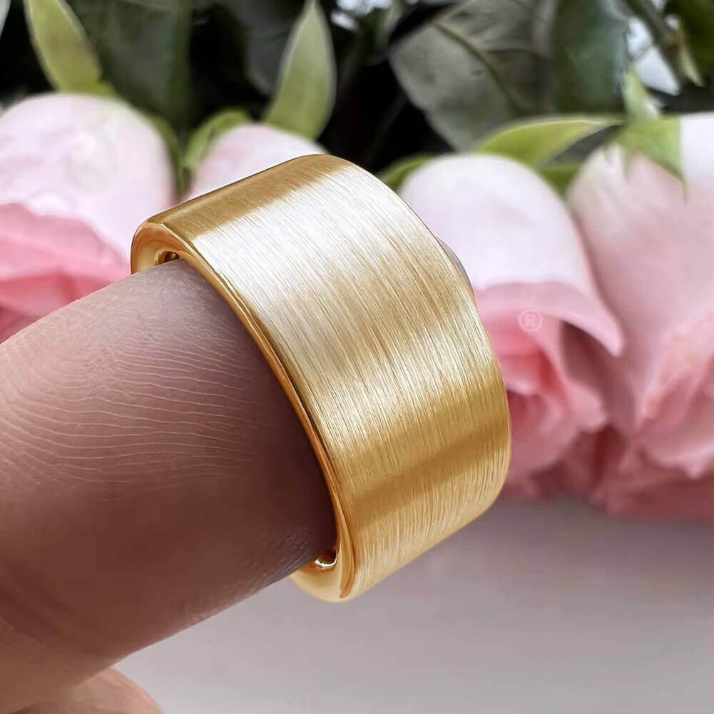 8mm & 10mm Tungsten Ring – Flat Brushed Honey Gold Finish (Unisex) - Promise Rings
