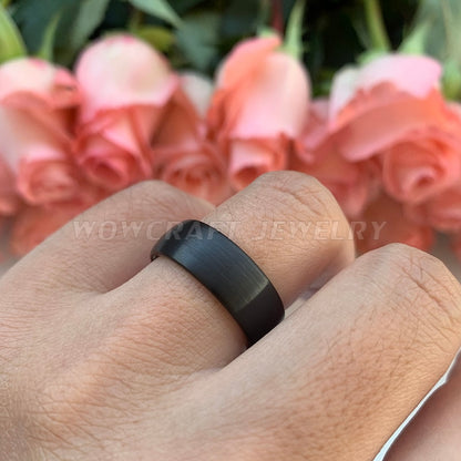 8mm Black Tungsten Ring – Brushed Matte Domed Band (Men’s) - Promise Rings