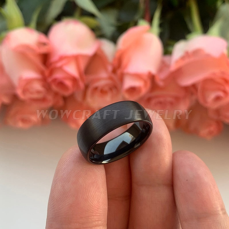 8mm Black Tungsten Ring – Brushed Matte Domed Band (Men’s) - Promise Rings