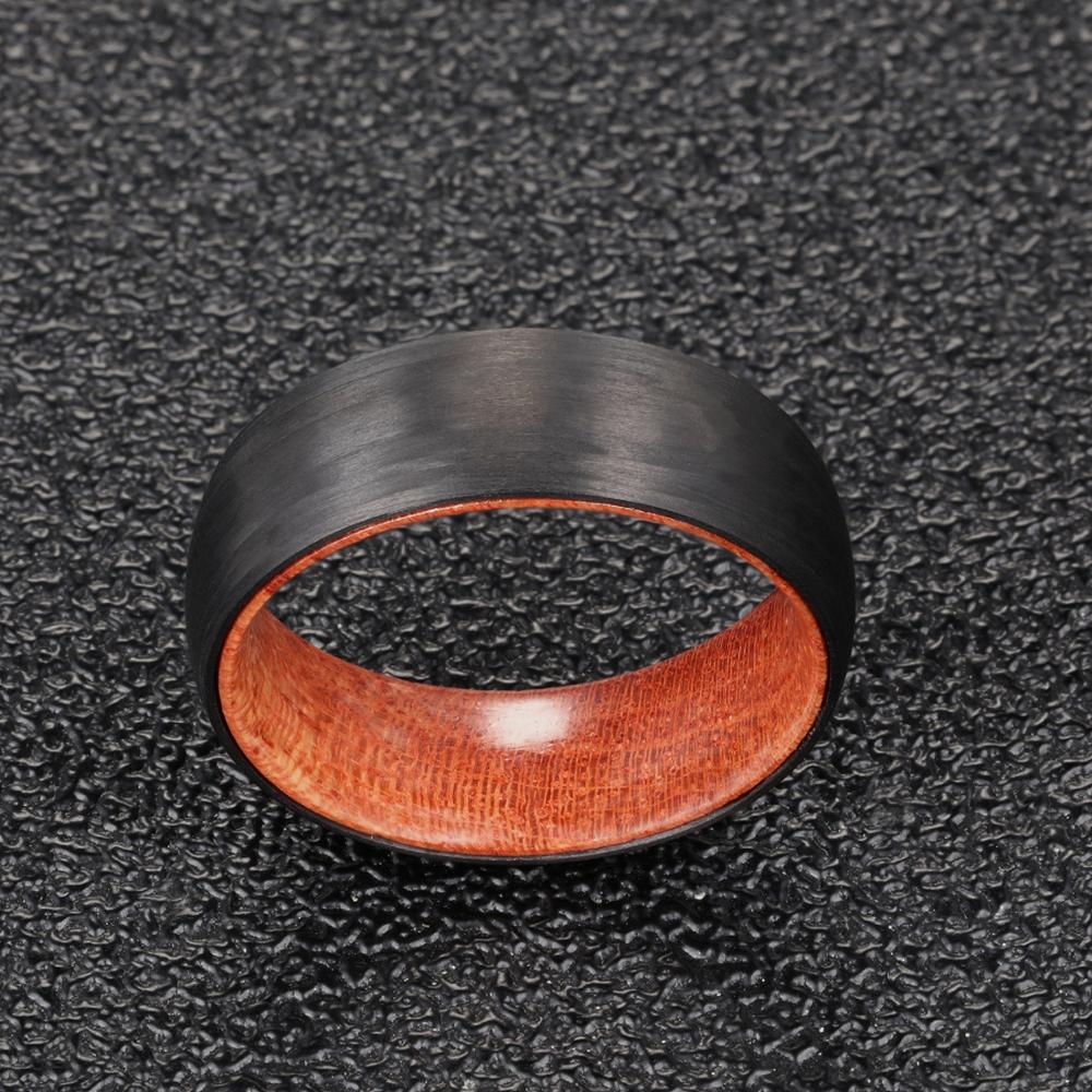 8mm Black Carbon Fiber Ring – Matte Finish with Rosewood Interior (Men’s) - Promise Rings